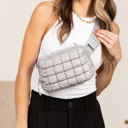Gray Evyn Quilted Puffer Sling Belt Bum Bag | AILI'S CORNER