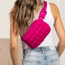 Magenta Evyn Quilted Puffer Sling Belt Bum Bag | AILI'S CORNER