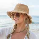 Khaki Frayed Edge Canvas Bucket Hat | AILI'S CORNER