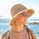 Khaki Fray Edge Straw Bucket Hat | AILI'S CORNER