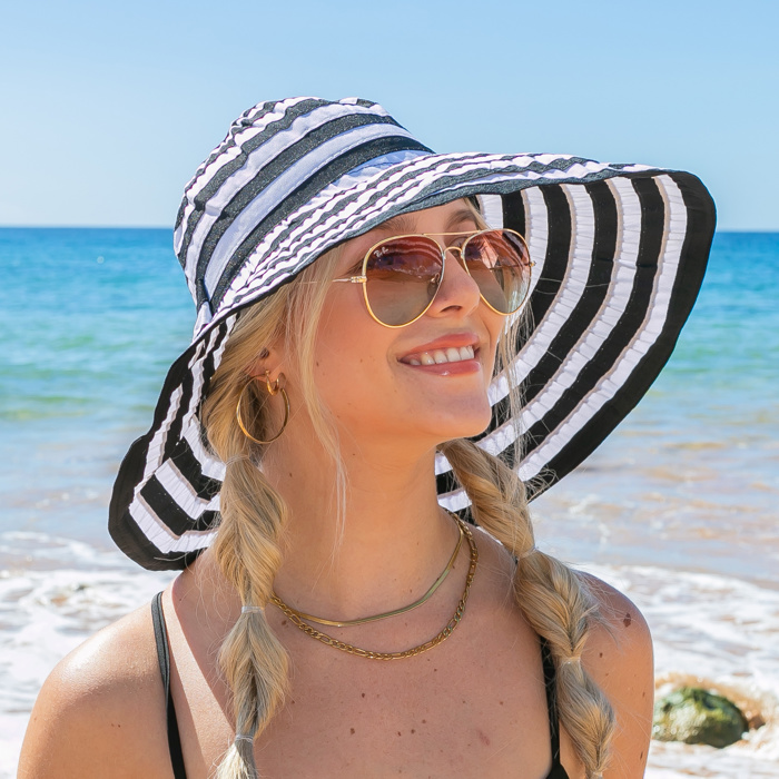 Stripe Bow Accent Sunhat | AILI'S CORNER