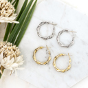 Silver 18K STAINLESS STEEL TWISTED HOOP EARRINGS | AILI'S CORNER