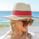 Khaki/red/straw Fray Edge Color Block Panama Hat | AILI'S CORNER