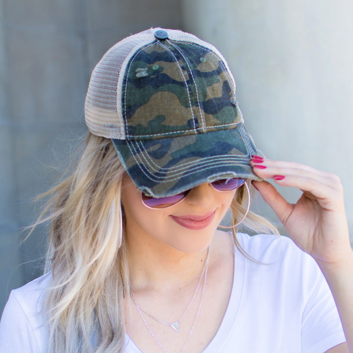 C.C® Camo Distressed Caps Hat | AILI'S CORNER