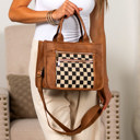 Cognac Check Jordan Mixed Media Tote | AILI'S CORNER