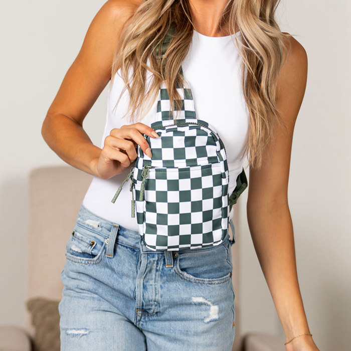Kenzie Nylon Checkered Sling Bag | AILI'S CORNER