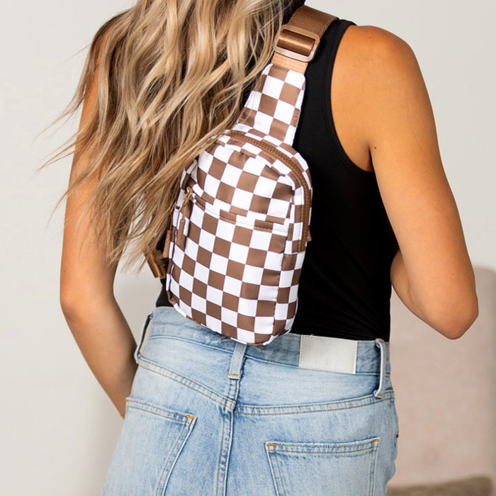 Kenzie Nylon Checkered Sling Bag | AILI'S CORNER