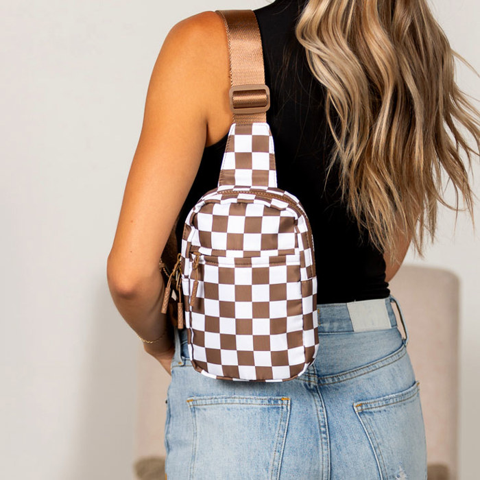 Kenzie Nylon Checkered Sling Bag | AILI'S CORNER