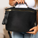 Black Overlay Demi Nylon Hobo Crossbody | AILI'S CORNER 