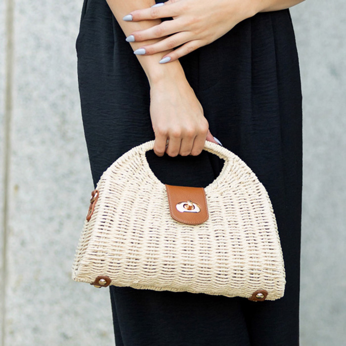 Stella Woven Straw Top Handle Crossbody Bag | AILI'S CORNER