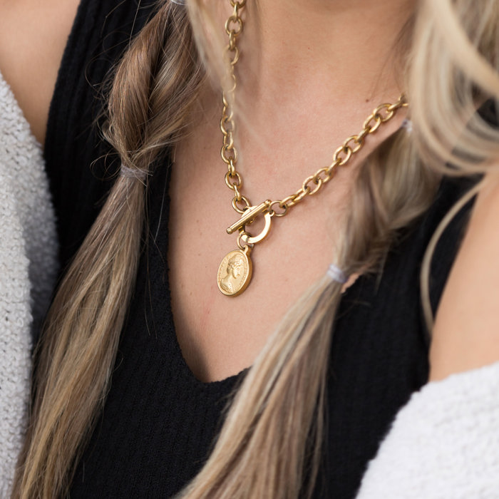 18K Stainless Steel Coin Accent Necklace | AILI'S CORNER