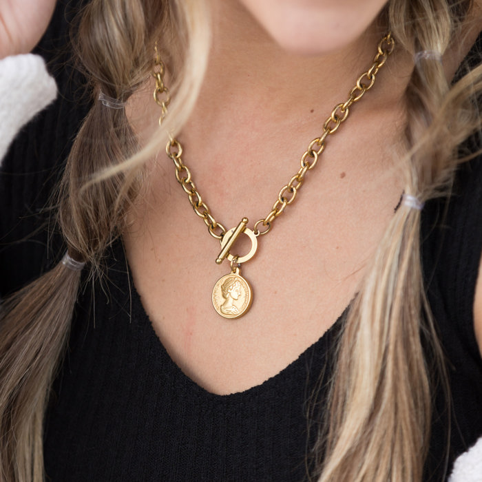 18K Stainless Steel Coin Accent Necklace | AILI'S CORNER