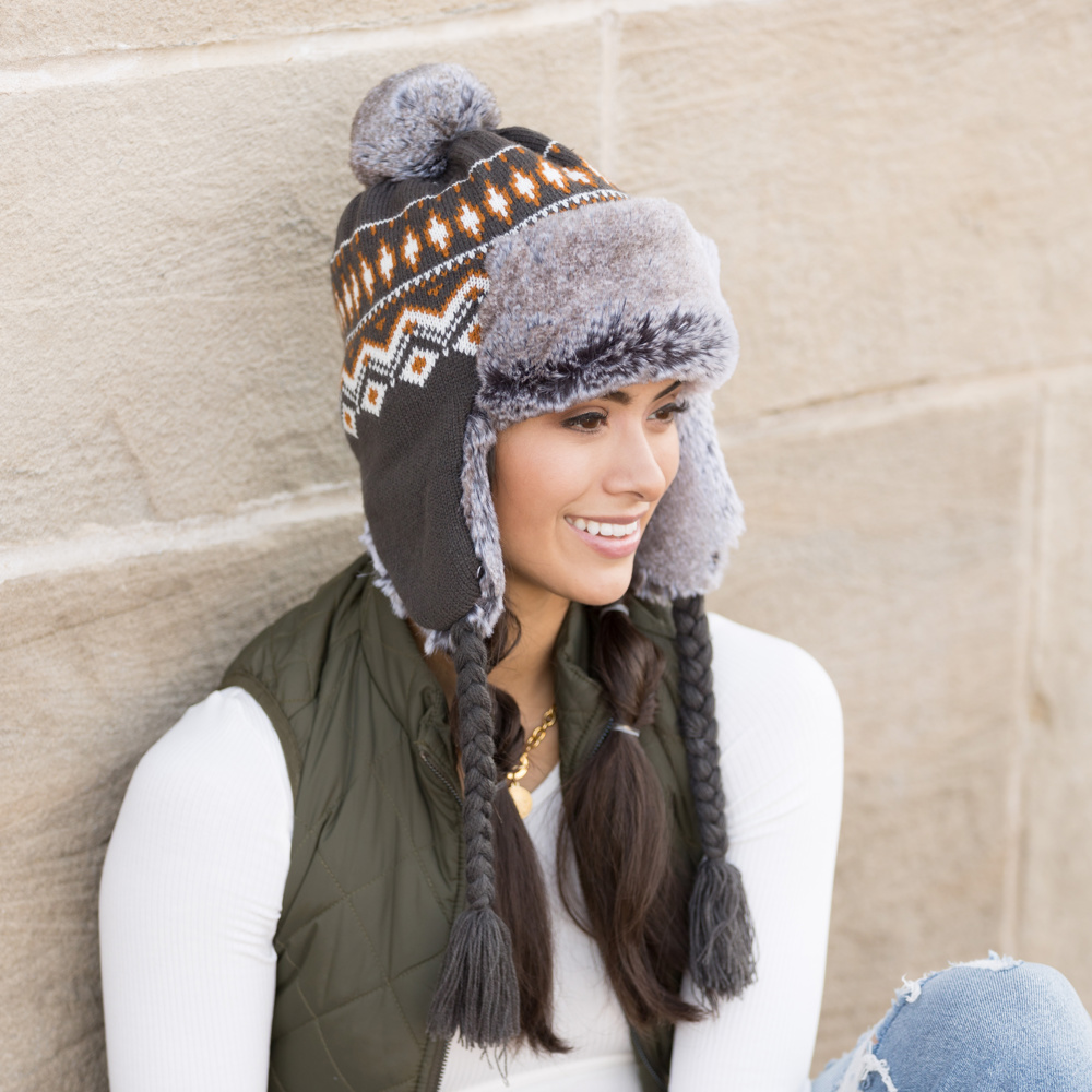 Fair Isle Pom Trapper Hat | AILI'S CORNER