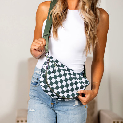 Olivia Nylon Checkered Foldover Crossbody | AILI'S CORNER