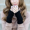 Black Cable Knit Short Handwarmers | AILI'S CORNER