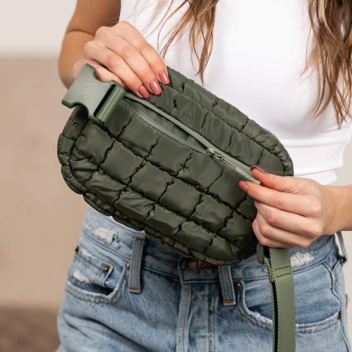 Evyn Quilted Puffer Sling Belt Bum Bag | AILI'S CORNER