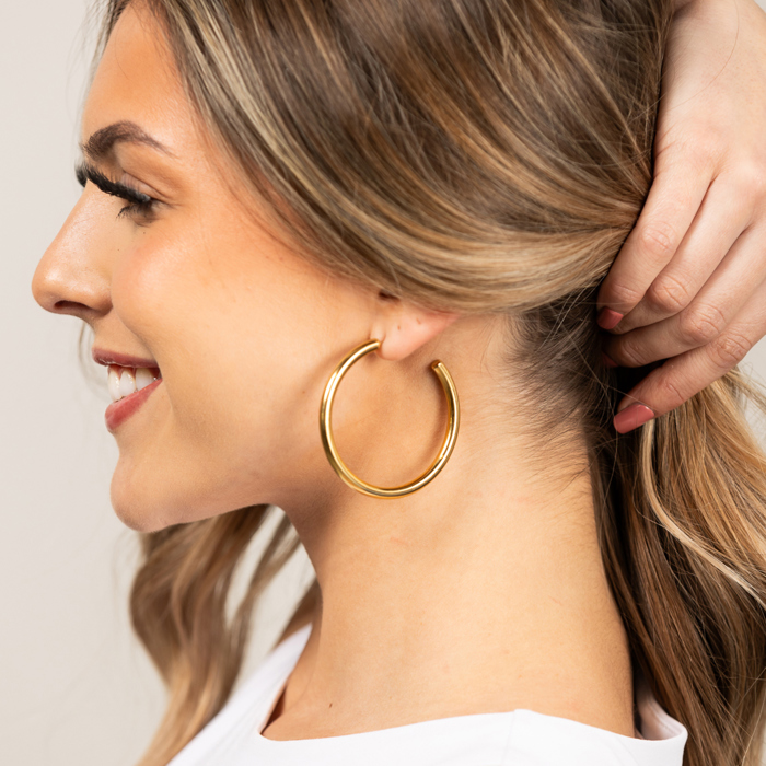 14K STAINLESS STEEL OPEN HOOP EARRINGS  | AILI'S CORNER