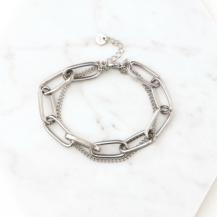 18K STAINLESS STEEL LAYERED PAPERCLIP BRACELET | AILI'S CORNER