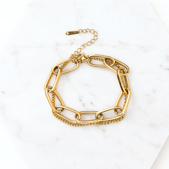 18K STAINLESS STEEL LAYERED PAPERCLIP BRACELET | AILI'S CORNER