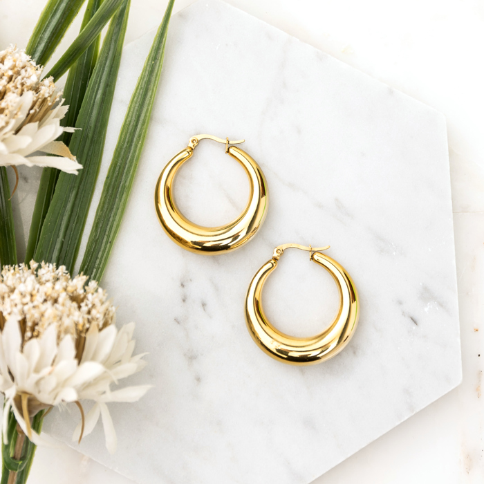 18K STAINLESS STEEL MOD HOOP EARRINGS  | AILI'S CORNER