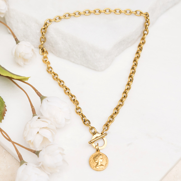 18K Stainless Steel Coin Accent Necklace | AILI'S CORNER