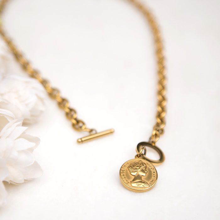 18K Stainless Steel Coin Accent Necklace | AILI'S CORNER