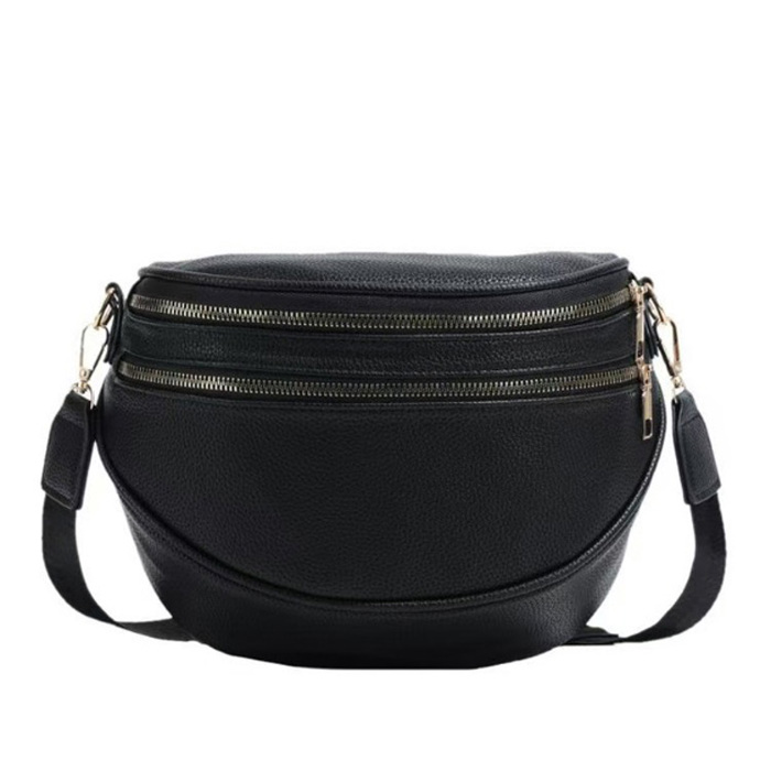 Sabrina Double Zip Leather Crescent Sling | AILI'S CORNER