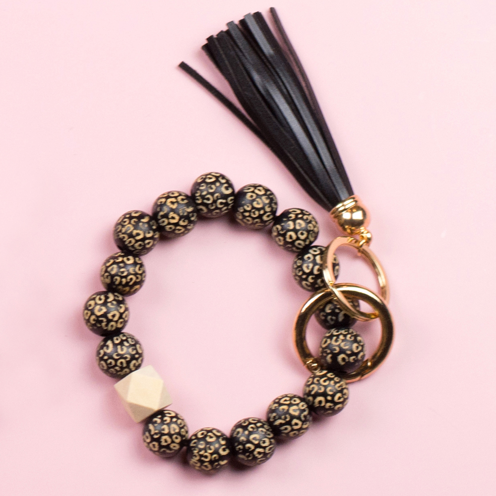 Leopard Beaded Key Ring Bracelet | AILI'S CORNER