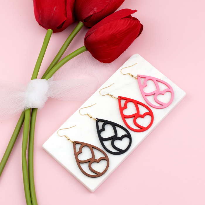 Wooden Heart Teardrop Earrings | AILI'S CORNER