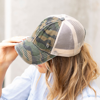 C.C® Camo Distressed Caps Hat | AILI'S CORNER