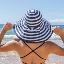  Stripe Bow Accent Sunhat | AILI'S CORNER