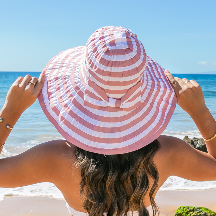 Stripe Bow Accent Sunhat | AILI'S CORNER