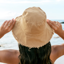 Khaki Frayed Edge Canvas Bucket Hat | AILI'S CORNER