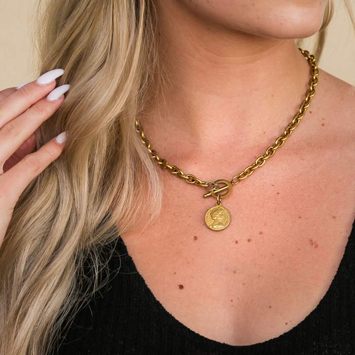 18K Stainless Steel Coin Accent Necklace | AILI'S CORNER