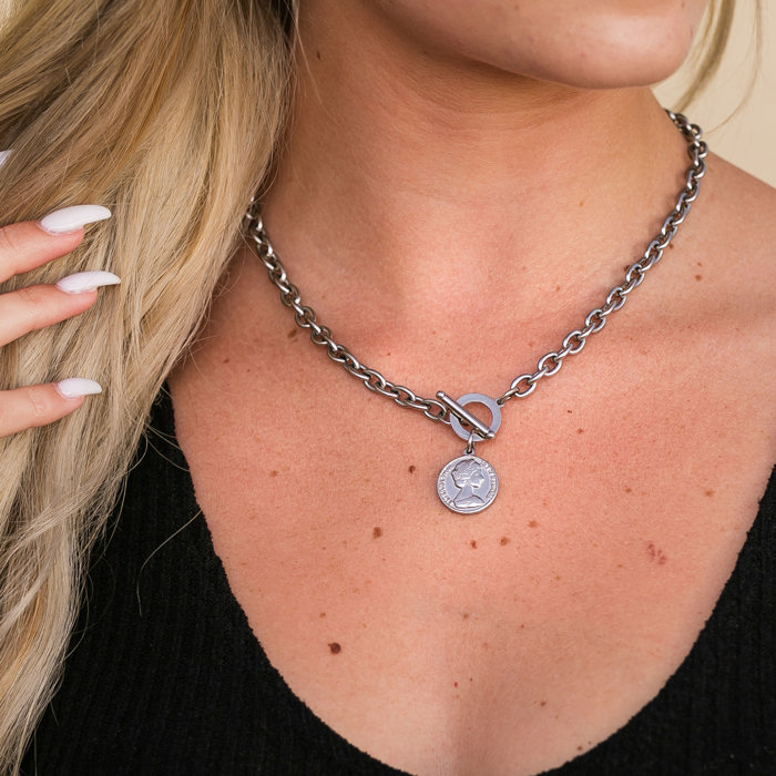 18K Stainless Steel Coin Accent Necklace | AILI'S CORNER