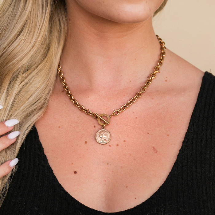 18K Stainless Steel Coin Accent Necklace | AILI'S CORNER