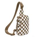 Mocha Kenzie Nylon Checkered Sling Bag | AILI'S CORNER