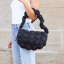 Black Indy Convertible Quilted Puffer Crossbody | AILI'S CORNER