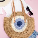 Khaki Blue Straw Circle Tote | AILI'S CORNER