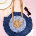 Navy Straw Circle Tote – Woven Handbag in 5 Colors