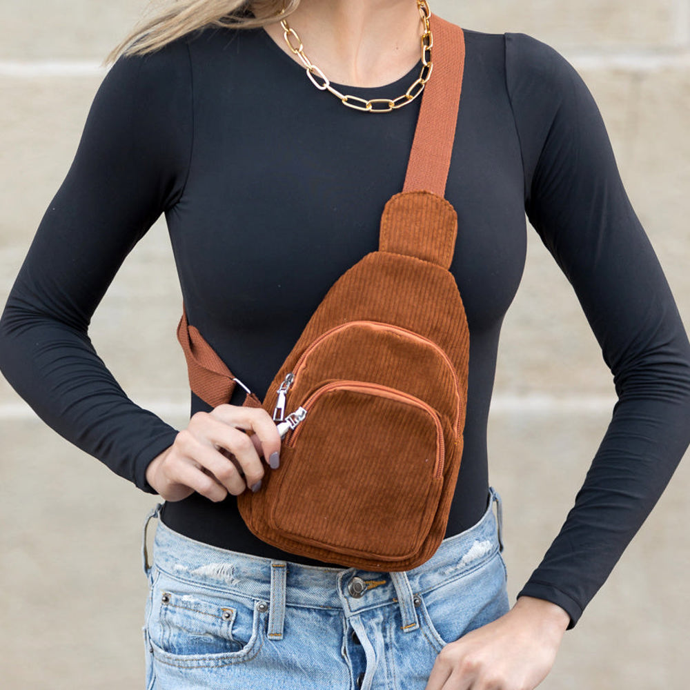 Ingrid Double Zip Corduroy Sling | AILI'S CORNER