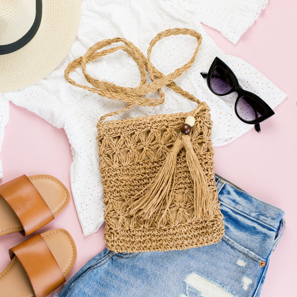 Woven Straw Tassel Accent Crossbody Bag | AILI'S CORNER