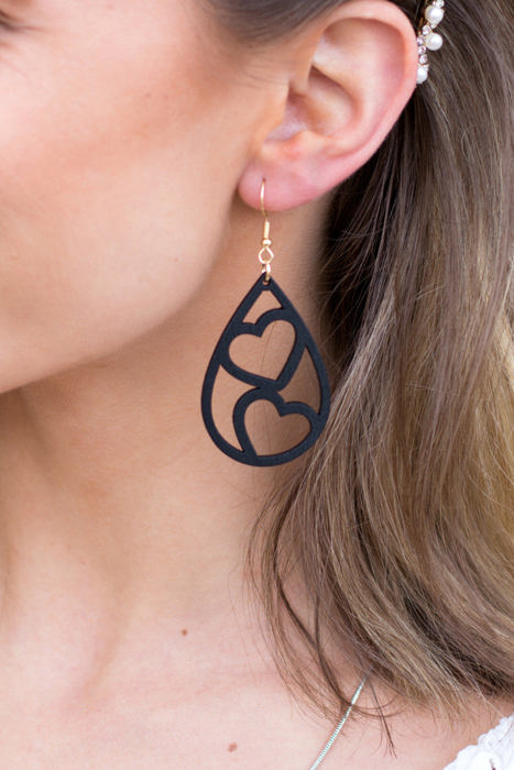 Wooden Heart Teardrop Earrings | AILI'S CORNER