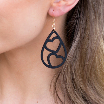 Wooden Heart Teardrop Earrings | AILI'S CORNER