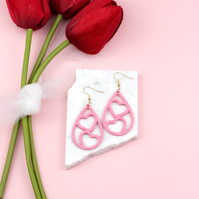 Wooden Heart Teardrop Earrings | AILI'S CORNER