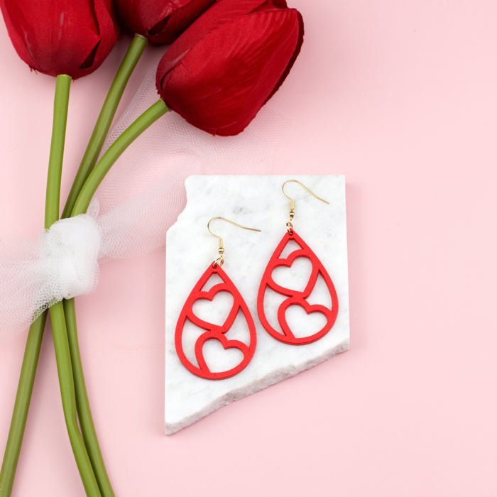 Wooden Heart Teardrop Earrings | AILI'S CORNER