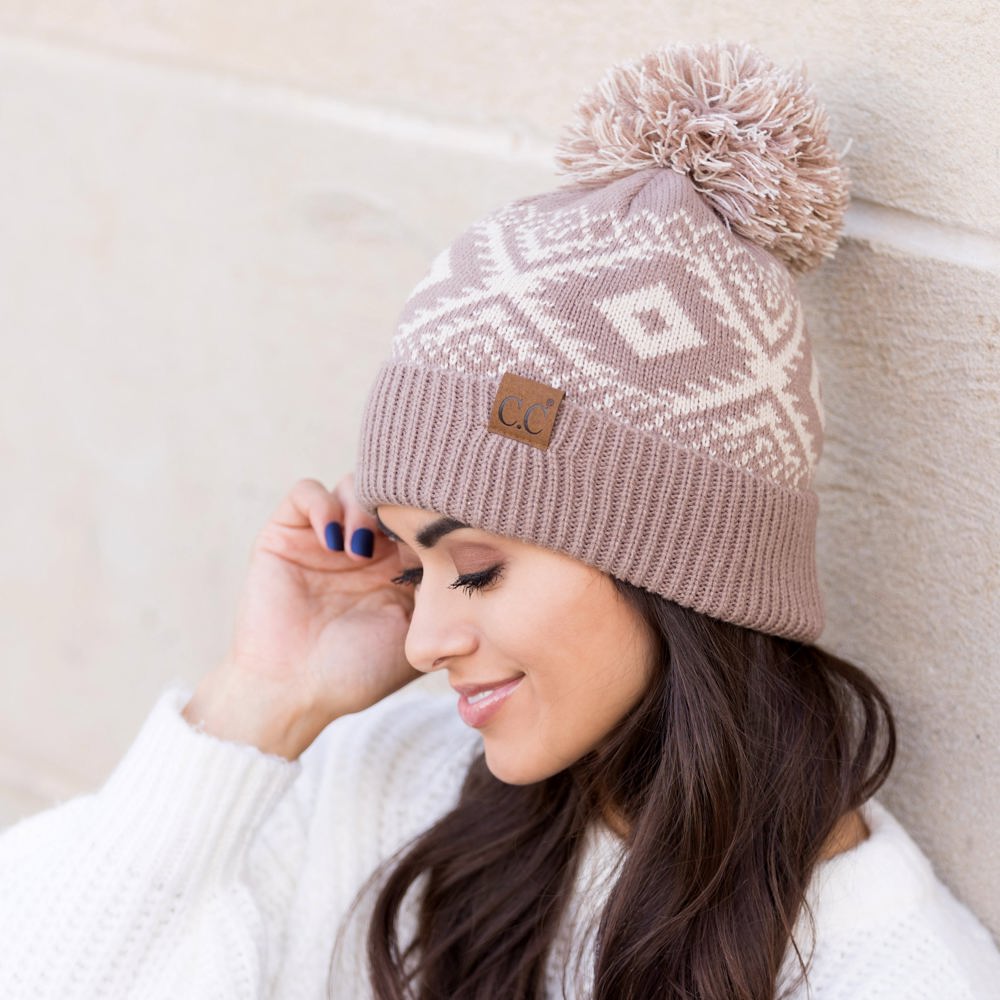 C.C® Aztec Knit Pom Beanie Hat | AILI'S CORNER