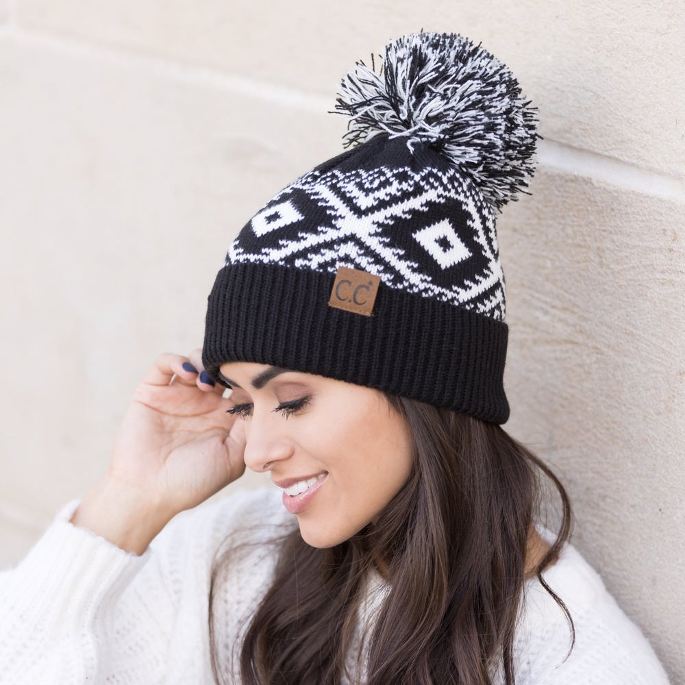 C.C® Aztec Knit Pom Beanie Hat | AILI'S CORNER