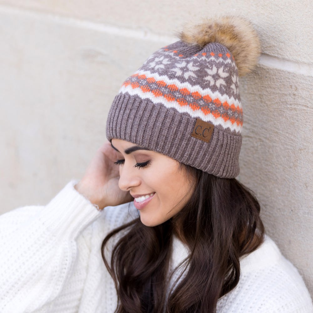 C.C® Nordic Fair Isle Pom Beanie Hat | AILI'S CORNER