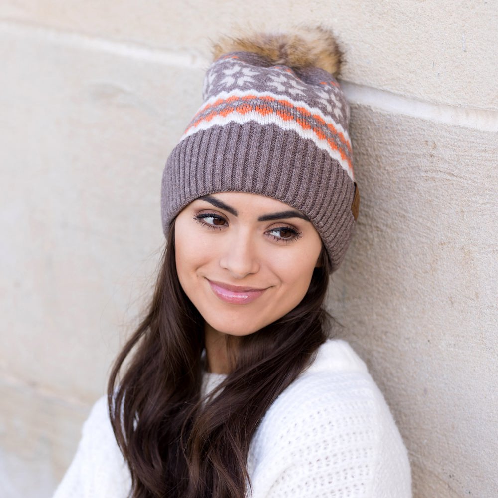 C.C® Nordic Fair Isle Pom Beanie Hat | AILI'S CORNER